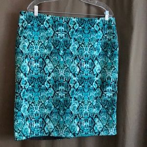 Turquoise snake print knee length cotton skirt